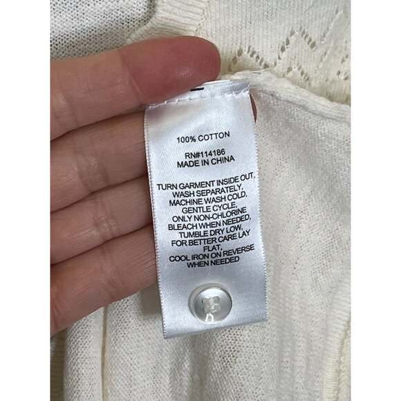 ✨ Frye Ivory Open-Knit Cotton Blend Button Front Cardigan Sweater Size XL ✨ - Picture 8 of 9
